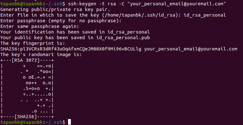 SSH key generation for personal email address