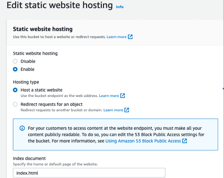 Website hosting using s3 | 
Enable Static Website - Tapan BK